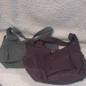 Plaid Tote Bags Set in Purple and Gray